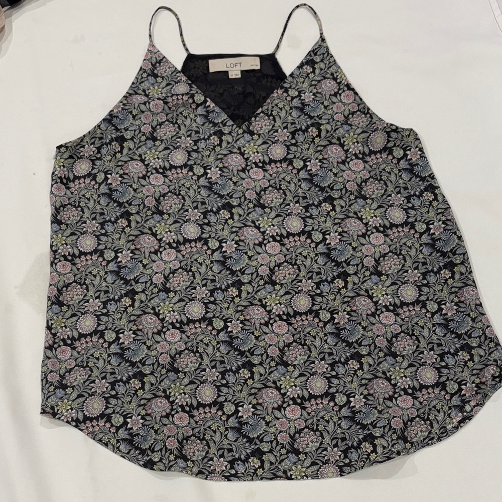 LOFT Patterned Camisole - Black and Pink Floral
